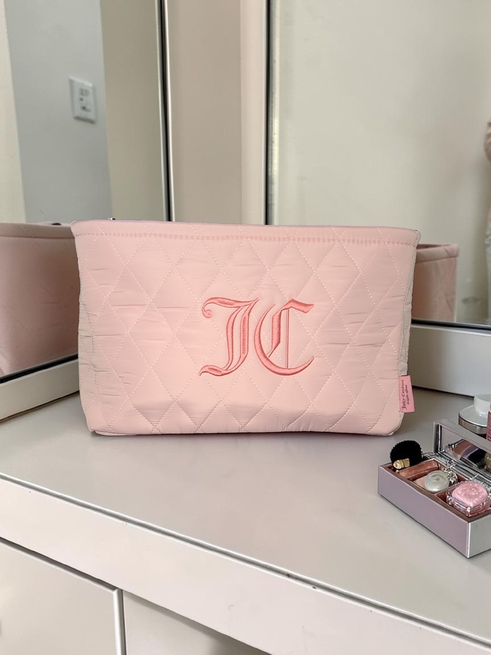 JUICY COUTURE Quilted Pink Storage Bin with JC Monogram